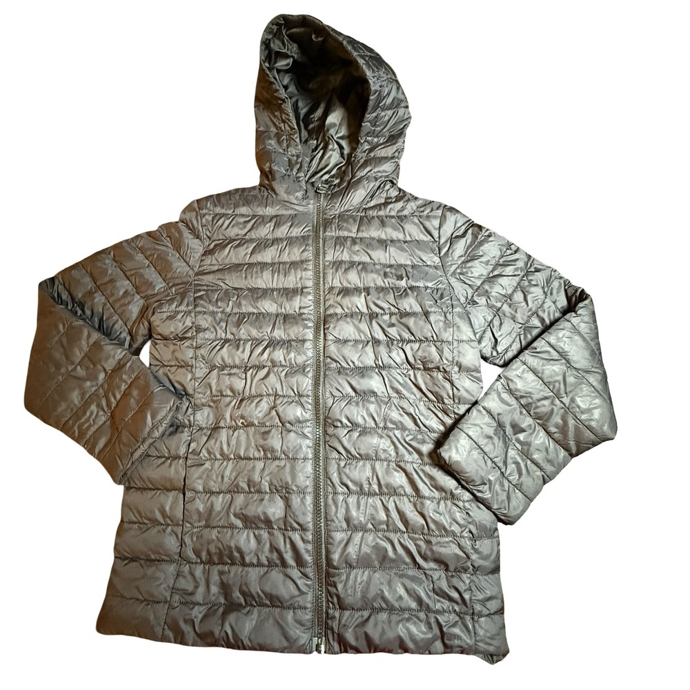 Lands' End Kids PrimaLoft Hooded Puffer Jacket Black L 10-12 524553